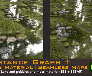 Lake and Pebbles and Moss Substance 3D Designer Graph (sbs) + (sbsar) Material + 2k Textures