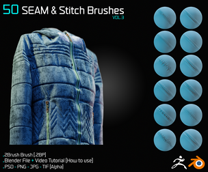 50 Seam & Stitch Brushes - Blender & ZBrush - Vol.03