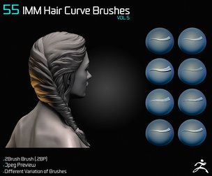 55 IMM Hair Curve Brushes For ZBrush - Vol.05