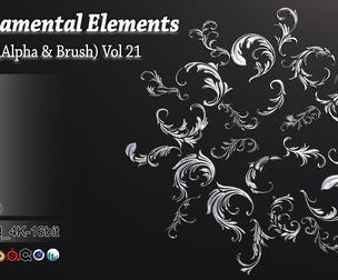 94 Ornamental Elements Brush + Alpha + 3D Model Vol 21