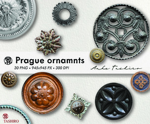 Real Prague Ornaments Set PNG clipart 300 DPI Printable Instant Download