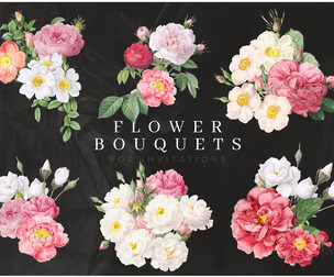Elegant Floral Bouquets Vintage Design for Invitations, Peony