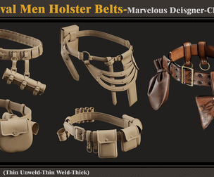 5 Medieval Men Holster Belts-Marvelous Designer-Clo3D-ZPRJ-FBX-OBJ