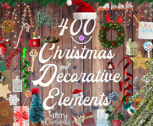 400 Christmas Decorative Elements Isolated, Holiday Ornaments, Winter Overlay