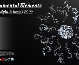 94 Ornamental Elements Brush + Alpha + 3D Model Vol 22