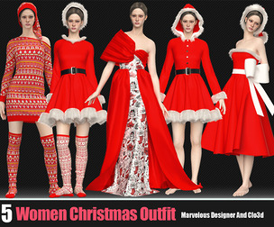 5 Women's Christmas Outfit (CLO3D, MD PROJECTS+OBJ+FBX) Vol 01