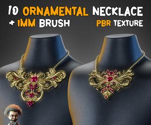 10 Ornamental Necklace + IMM Brush & PBR Textures - Vol 31
