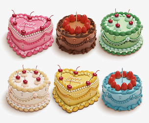 Set of Vintage Colorful Cakes