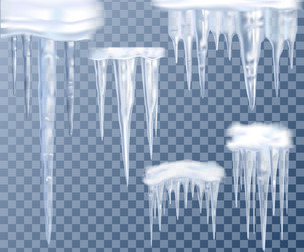 Ice Hanging Down, Winter Decor Elements, Ice Icicles. Vector EPS File