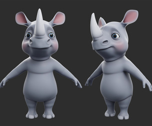 Cartoon Rhino  - Topology + UV Map