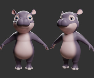 Cartoon Hippo  - Topology + UV Map