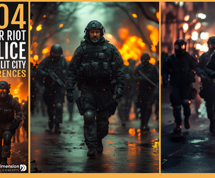 404 Older Riot Police in Dimly Lit City