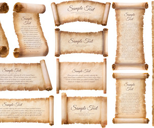 Collection of Antique Paper Scrolls with Vintage Textured Design, EPS File, PNG Files