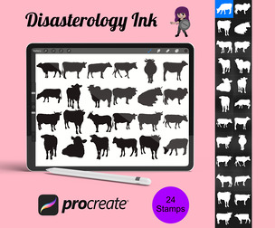 Cow Silhouettes Set 2 Procreate Brush Stamps, 24 Cow Silhouettes