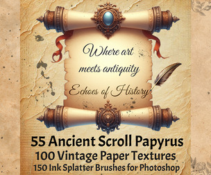 Ancient Scroll Papyrus, Vintage Paper Textures, Old Parchment Aged Paper Craft, Ink Splatter Brushes
