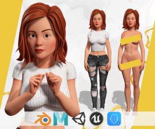 Cartoon Rigged lovely Girl semi-realism 3D Low-poly 3D model