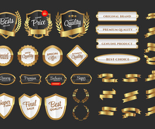 Luxury Sale Gold Badge Label Golden Seal Stamp, Vintage Gold Award, Golden Ribbons