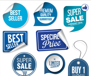 Blue sale stickers vector illustration collection, Promotional Stickers, Special Deals