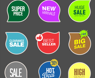Colorful sale stickers vector illustration collection, Price Sale Tags, Marketing, Advertising