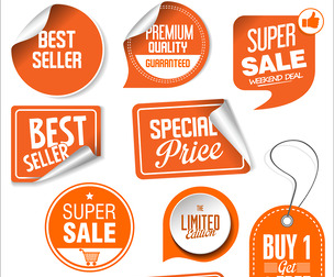 Orange sale stickers vector illustration collection, Promotional Tags, EPS File