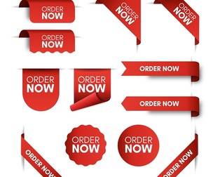 Red Order now promo labels, Promotions Ribbons, EPS File
