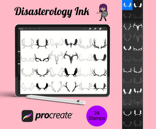 Animal Antlers Set 1 Procreate Brush Stamps, 24 Antlers