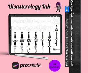 BowTie Neck Ties Set 1 Procreate Brush Stamps, 34 Ties