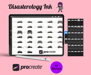 Cars Outlines & Silhouettes Set 3 Procreate Brush Stamps, 64 Car Stamps