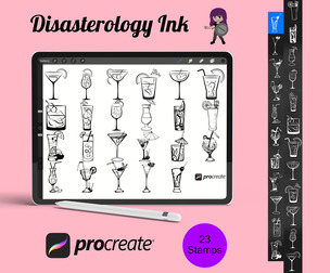 Cocktail Drinking Glasses Set 1 Procreate Brush Stamps, 23 Glasses