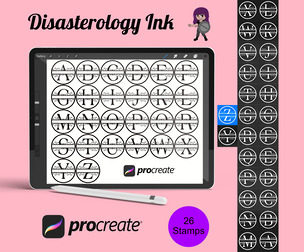 Decorative Split Monogram Alphabet Procreate Brush Stamps, 26 Letter Stamps