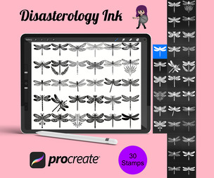 Dragonflies Set 1 Procreate Brush Stamps, 30 Dragonfly Stamps
