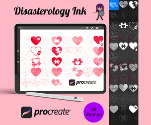Puzzle Hearts Set 1 Procreate Brush Stamps, 36 Jigsaw Hearts