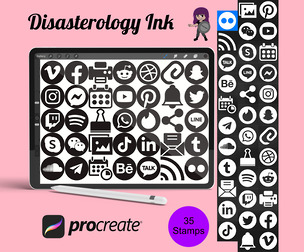 Social Media Marketing Icons Set 2 Procreate Brush Stamp, 35 Icon Stamps