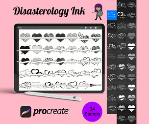 Split Hearts Set 1 Procreate Brush Stamps, 34 Hearts