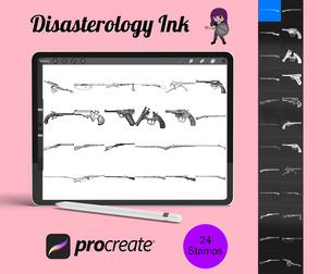 Vintage Gun Firearm Set 1 Procreate Brush Stamps, 24 Guns