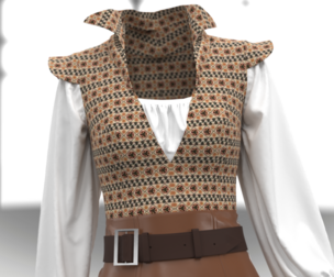Womens jumpsuit with brown motifs and white sleeves