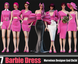 7 Women's Barbie Outfit (CLO3D, MD PROJECTS+OBJ+FBX) Vol 01
