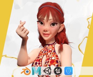 Redhead Character with Colorful Patterned Outfit Toon