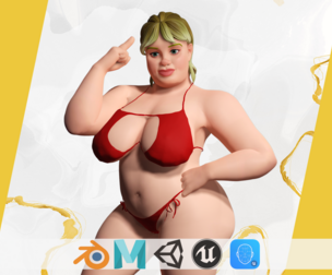 Curvy Swimsuit Female Character Plus-Size  Stylized Character