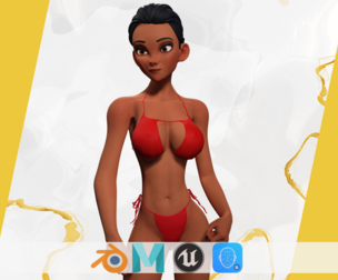Stylized Cartoon Black Woman in Swimsuit
