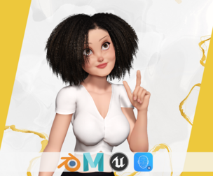Modern Style Girl with short curly hair  3D character creation