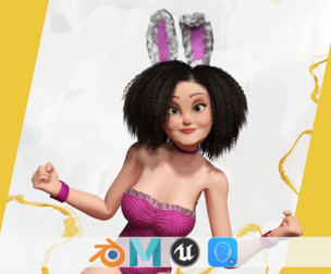 Stylized Curly-Haired  in Bunny Outfit Girl  stylized figure