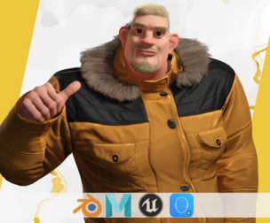 Stylized Cold Weather Big Man in Puffer Coat Winter