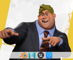 Big Cartoon Professional Businessman in Plus Size Suit 3D