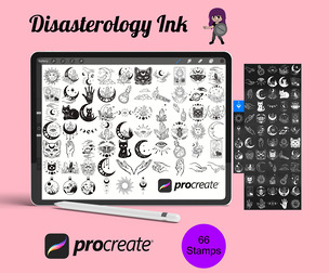 Celestial Tattoos Set 1 Procreate Brush Stamps, 66 Flash Tattoos