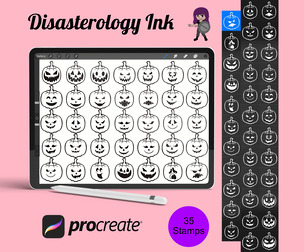 Halloween Pumpkin Procreate Brush Stamps Set 5, 35 Spooky Pumpkin Stamps