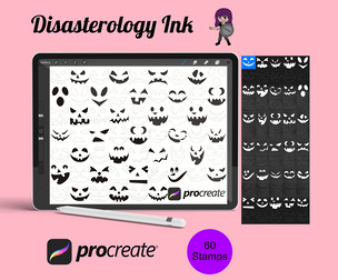 Halloween Pumpkin Monster Faces Procreate Brush Stamps Set 2, 60 Spooky Pumpkin Faces