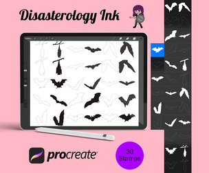 Halloween Bats Silhouette Set 2 Procreate Brush Stamps, 30 Spooky Bats