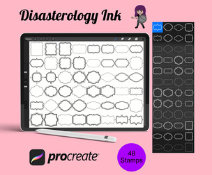 Label Frames Set 1 Procreate Brush Stamps, 48 Label Frames