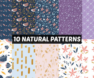 10 Stylish Natural Seamless Patterns, Floral Bird Elements, Nature Inspired Organic, EPS File